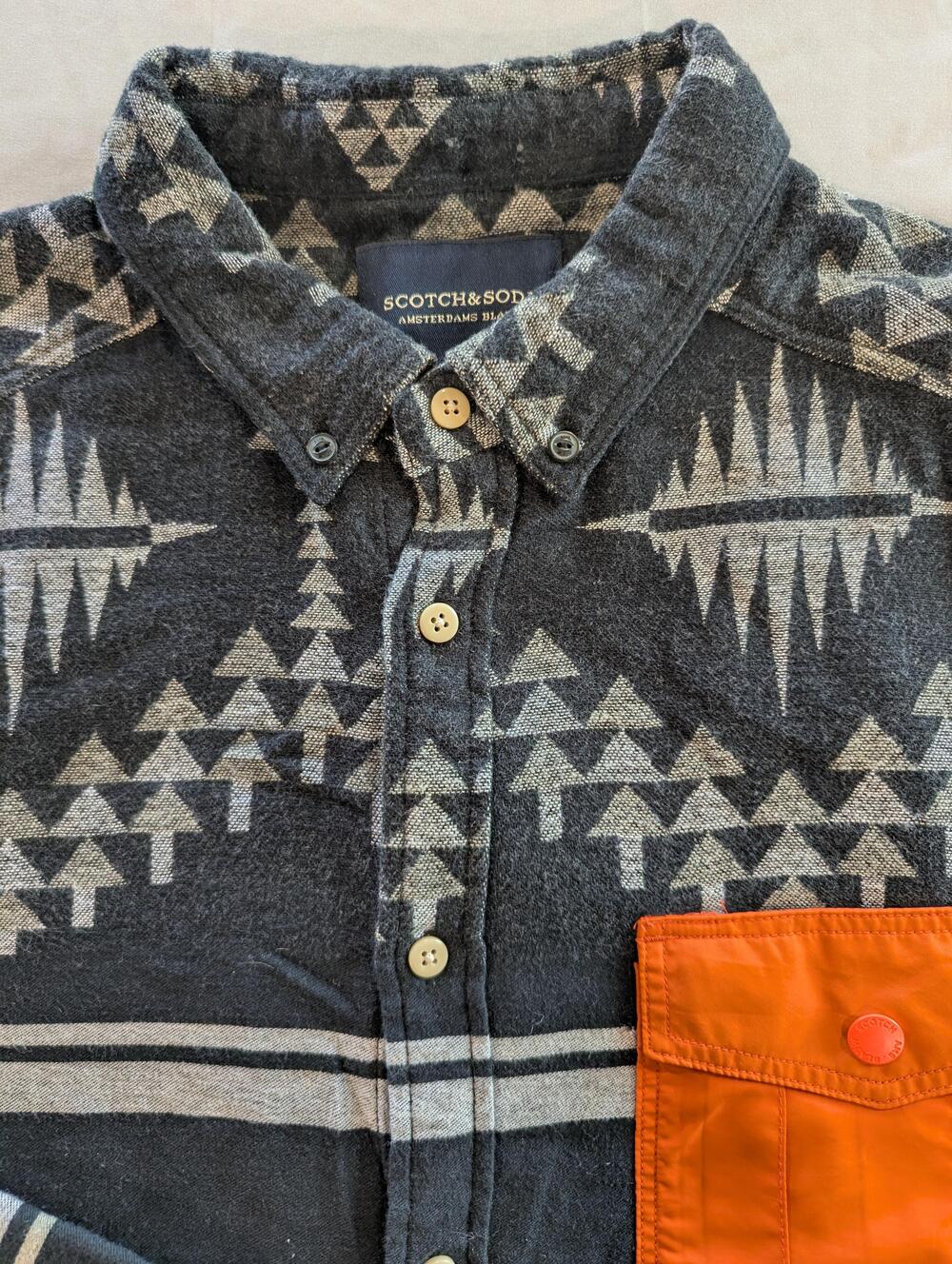 Scotch & Soda Shirt Mens XL Gray Aztec Southwestern Flannel Button Up Casual